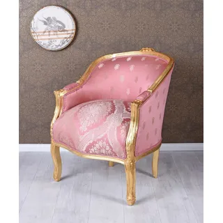 Barockstuhl Sessel Gold Rosa Bergere Barock Armlehnstuhl Antik Prunksessel Stuhl