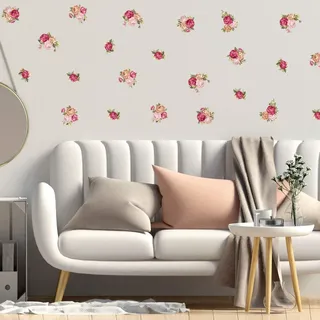Ambiance Stickers Pfingstrose Blumen Wandtattoos, Pink Rose DIY Home Decor, Peel und Stick entfernbare Aufkleber, wasserdicht und selbstklebende Wandkunst - 14 Stück 30 x 30 cm