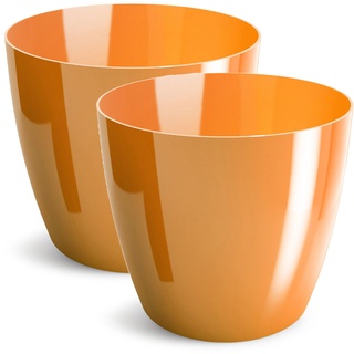 PECZEKO Blumentopf glänzender, Pflanzkübel aus Übertopf Kunststoff Dekorativer Topf für, groß und klein Pflanzen, 2er-Set blumenkübel, blumenkübel kräutertopf, (2 Pack) Orange, ø 23 cm