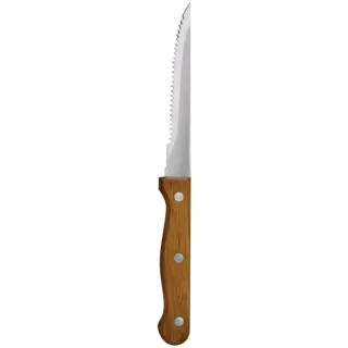 Olympia Steakmesser mit Holzgriffen Set (12 Stück), Schwarz & Braun, Größe: 215(L)mm/8,5 Zoll, Gezahnte Klinge - Material: 18/0 Edelstahl - Rustikale Steakmesser, C136