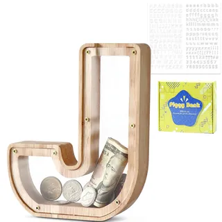 DBPBToU Spardose Kinder, Sparschwein Kinder, Buchstaben Spardose Holz, Spardose Personalisiert für Geburtstag Geschenk/Heimdekoration/Keepsake (J)