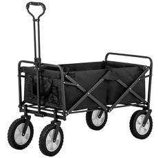 Merax Bollerwagen faltbar Handwagen, Transportkarre Outdoor All Terrain Trolley, Gerätewagen mit Getränkehalter, verstellbare Griffe und Seitentasche, für Camping Picknick Strand, bis 100 kg, Schwarz