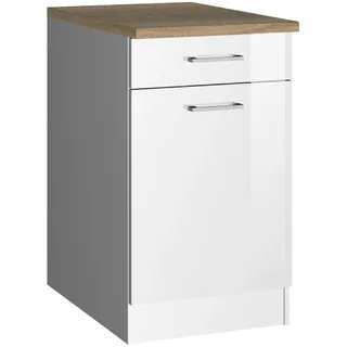 Held Küchenunterschrank , Weiß Hochglanz , Metall , 1 Fächer , 1 Schublade(n) Schubladen , seitenverkehrt montierbar, einzeln stellbar , 50x85x60 cm , Made in Germany , Küchen, Küchenmöbel, Küchenschränke, Küchenunterschränke
