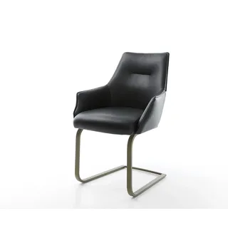 Freischwinger Alja-Flex mit Armlehnen Echt-Leder Schwarz Freischwinger flach Effektfinish Titan Taschenfederkern