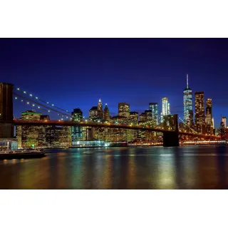 Fototapete PAPERMOON "BROOKLYN BRIDGE-NEW YORK CITY SKYLINE", bunt, B:4,5m L:2,8m, Vlies, Tapeten, Fototapete