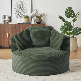 MODFU Loungesessel Relaxsessel mit Breite Sitzfläche und Rückenlehne,Relaxsofa aus runder Cord,Grün - Grün