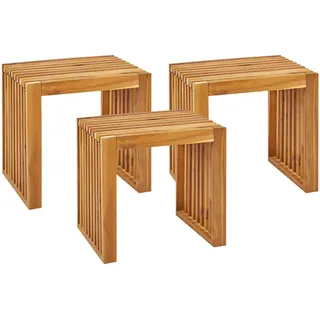 Beliani Gartenstuhl 3er-Set Holz Heller Holzfarbton Bellano , Hellbraun , 45x43x35 cm , Gartenmöbel, Gartensessel, Gartenstühle