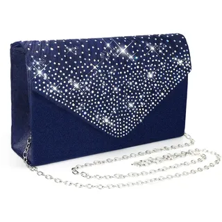 Pardofelis Abendtasche Damen Clutches, Clutch Glitzer Satin, Abendkleid Clutch Bag mit Abnehmbarer Kette Cross Body Bag, Elegante Kristall Diamant Abendtasche für Hochzeit Prom Party (Blau)