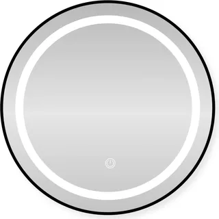 SensaHome Runder LED-Badezimmerspiegel – Dimmbare Wandspiegel mit Beleuchtung – Metallrahmen – 2700K/4500K/6400K – 70 cm – Schwarz - Schwarz