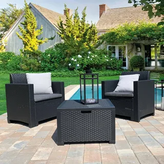 Dmora - Loungeset für draußen Neptune, Outdoor-Lounge mit Couchtisch, Terrassenset mit Kissen, Gartenkomposition mit Sofa und Sesseln, Made in Italy, Anthrazit