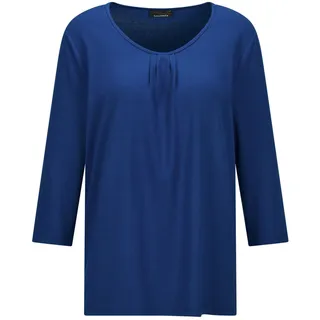 Kurzarmshirt GOLDNER "Viskose-Oberteil mit Halbarm", Damen, Gr. 50, blau (royalblau), Obermaterial: 95% Viskose CV. 5% Elasthan EL., Modisch, Shirts Kurzarmshirt, Falten