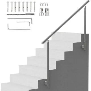 Vevor Handläufe für Außentreppen, 150 cm langes Treppengeländer-Set, Übergangsgeländer aus Edelstahl mit Montagesatz, doppelsäulige Treppenhandläufe für Senioren, Veranda und Terrasse,