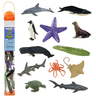 Safari Ltd. Ocean TOOB - 12 Miniaturfiguren: Seelöwe, Adlerrochen, Seestern, Schildkröte, Pinguin, Oktopus, Wale, Muräne, Haie und Delfin - Pädagogische Spielzeugfiguren für Kinder ab 3 Jahren