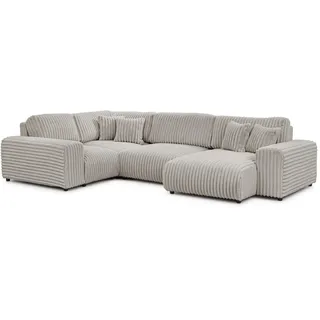 S-Style Möbel Wohnlandschaft Mollis Hellgrau Plüschcord im XXL-Format - Ottomane Rechts , Textil , Echtholz, Teilmassiv,Birke, Buche , Füllung: Polyetherschaumkern,Silikon,Polyetherschaumkern , Ottomane rechts , 316x77x194 cm , Blauer Engel, FSC 100%, Oeko-Tex®, Hergestellt in Europa , Wohnzimmer, Sofas & Couches, Wohnlandschaften, Wohnlandschaften in U-Form