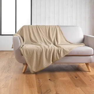 Douceur d'Intérieur Wooly Plaid (125 x 150 cm), Beige, einfarbig, Bouclette-Stoff