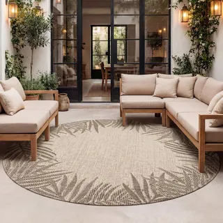Outdoor Teppich Rund - Tiga Edge Taupe - Ø 240 cm - Wohnzimmer, Balkon, Garten, Terrasse - FRAAI | Home & Living - Boho, Ländlich, Modern - Taupe