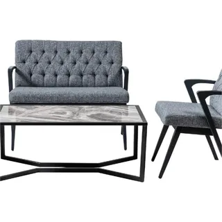 Sofa Garnitur Loft Möbel Kanzlei Wartezimmer Sitz Gruppe Tisch Stühle Set 4tlg. - Grau