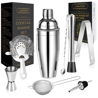 LIVEHITOP Cocktail Set, Edelstahl Coktailmixset Cocktailset, Professionelles Barkeeper Kit mit 750ML Shaker Rezeptbuch, Geschenk für Heim, Party, Bar