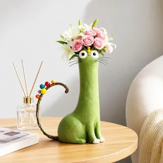 LOMUG Blumenvase Keramik, Katze Vase Keramikvase in Katze-Form, Vasen Deko, für Zuhause, Wohnzimmer, Schlafzimmer, Büro, Bauernhaus, Couchtisch Dekoration (Grün)