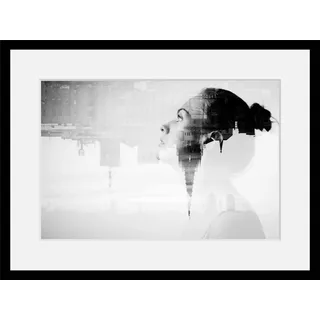 queence Bild »OVERTHINKING« Foto   Frau   Kunst   Schwarz-Weiß   Stadt   Städte HD Premium Poster-Druck inkl. Holzrahmen, bunt