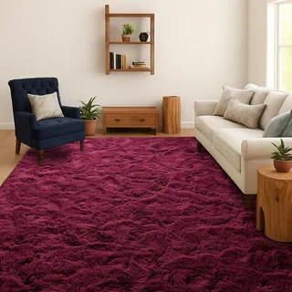 SOANNY Teppich Wohnzimmer Waschbar Anti-Rutsch 120x180 cm, Bordeauxrot | Hochflor, Langflor, Flauschig, Weich, Einfarbig, Pflegeleicht, Für Wohnzimmer Schlafzimmer Kinderzimmer Büro Bettumrandung