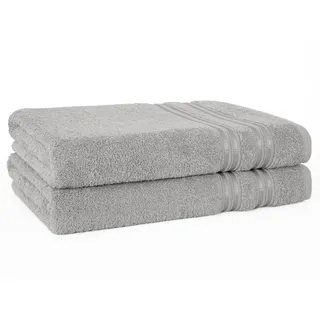 HAMMETEX Duschtuch »2er Set Badetücher 70x140 cm, 100% Baumwolle, Weich & Saugstark« mit Bordüre, einfarbig, weich, grau