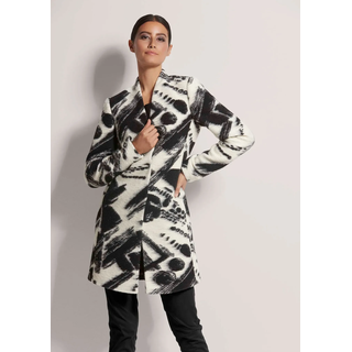 Longblazer MADELEINE "Gehrock Gehrock mit Woll-Anteil", Damen, Gr. 46, schwarz (schwarz, wollweiß), Obermaterial: 68% Polyester PES. 32% Wolle WO., Modern, normal, V-Ausschnitt, Blazer Longblazer