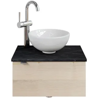 Saphir Waschtisch SAPHIR "Serie 6915 Waschschale mit Unterschrank für Gästebad, Gäste WC", beige (polar pinie, schiefer, polar pinie quer nachbildung), B:51cm H:39,8cm T:35cm, Waschtische, Waschtisch, 51 cm mit Keramik-Aufsatzbecken und 1 Tür