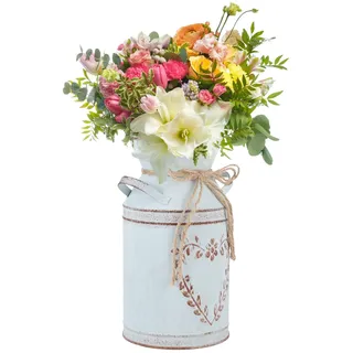 Yardwe Vintage Blumenvase Eisen Blumentopf Milchkanne Shabby Deko Landhausstil Vase Rustikal Blumeneimer Übertopf Metall Eimer Dekovase Kaktus Topf für Garten Balkon Wohnzimmer Tischdeko