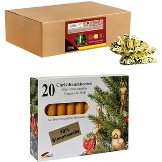 IDENA 90490 - Baumkerzenhalter für den Weihnachtsbaum, 20 Stück in Gold inkl. 20 Baumkerzen in Gelb, Vintage Kerzenhalter aus Metall, mit Clip für Äste bis 1,5 cm Dicke