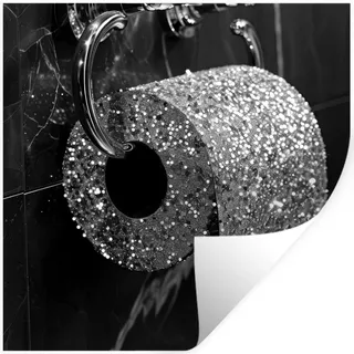 MuchoWow Wandtattoo WC - Toilettenpapier - Schwarz und weiß - Glitter 50x50 cm , Kunststoff , 50x50x0.1 cm , Tapeten & Wandverkleidungen, Wandtattoos & Sticker
