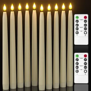PChero LED Kerzen mit Fernbedienung, 10er Elektrische LED Kerzen Set Klein Stabkerzen Flackernde Flame mit Timerfunktion für Halloween Silvester Party Zimmer Deko Weihnachten Wohnzimmer