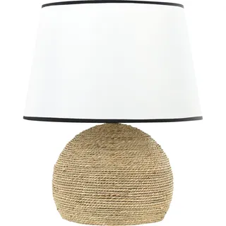 BELIANI Tischlampe Naturfarben Strohgeflecht mit Stoffschirm Kegelform 1-Flammig Boho Design Tischleuchte Esszimmer Wohnzimmer Schlafzimmer Nachtlampe - Beige, Schwarz, Weiß