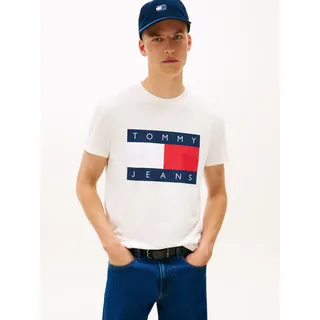 T-Shirt TOMMY JEANS, Herren, Gr. 3XL, weiß (ancient weiß), Single Jersey, Obermaterial: 100% Baumwolle, bedruckt, unifarben, regular fit normal, Rundhals, abgesteppte Kante, Shirts T-Shirt, Rundhalsausschnitt, Regular Fit, Logo-Druck