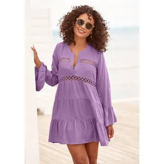 LASCANA Longbluse, mit Spitzeneinsätzen, Tunika, Blusenkleid, Strandmode LASCANA flieder 40/42