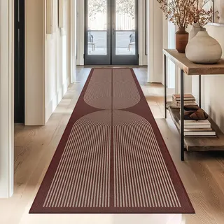Capslpad Teppich Läufer Flur 80x300cm Jute Aussehen KüchenTeppich Natürlich Waschbar Teppich Rot rutschfest Küchenläufer Korridor läufer Flur Küche,Schlafzimmer, Balkon