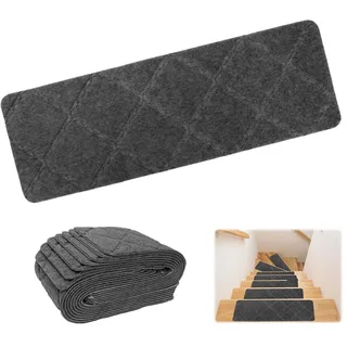 Tutamaz Stufenmatten 15 Stück, Anti-Rutsch Treppenstufen Matten, 55cm x 19cm Stufenmatten Selbstklebend, Treppenteppich für Kinder, Älteste und Haustiere (Schwarz)