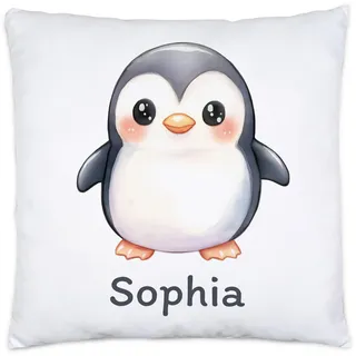 Kiddle-Design Kinderkissen mit Namen Personalisiert, Personalisiertes Kissen Kinder mit Pinguin, Namenskissen Pinguinkissen, Kuschelkissen als Geschenk zur Geburt, Taufe oder Weihnachten