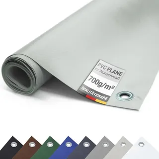 ANKO Planen 700 g/m2 PVC LKW 700g/m2 mit ÖSEN Abdeckplane Schutzplane matt reißfest stabil (Grau, 2,5m x 1m)