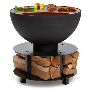 Blumfeldt Feuerschale, Tragbare Feuerschalen für den Garten, Outdoor Feuerstelle, Feuerschalen mit Grillrost, Feuerschale Groß, Gartenfeuerschale für Balkon & Terrasse, 60 x 56 x 60 cm - Schwarz