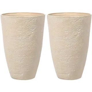 Beliani Blumentopf 2er-Set sandbeige rund 51/51/71 cm Camia , Beige , Stein , 71 cm , Dekoration, Blumen & Blumentöpfe, Übertöpfe