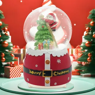 Daixilan Weihnachten Schneekugel Laterne Musical, Schneekugeln Weihnachten mit Musik, Glitter Schneeflocken Eiszapfen beleuchtet Santa Claus dekorative Laterne(Leiter)