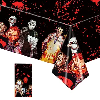 Halloween Tischdecke für Rechtecktisch Tisch, 130x220cm Halloween Einwegtischdecke Horror Film Charakter Tischdecke für Halloween Scream Party Supplies Tischdekorationen