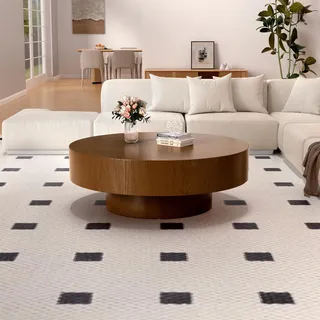 YYZIWYUN Moderner, Einzigartiger Runder Couchtisch in Trommelform Runde Couchtische Aus Holz Geriffelter Runder Akzenttisch Mit Stabilem Sockel Für Kleine Wohnzimmer Und Apartments,Brown 39.37 inch
