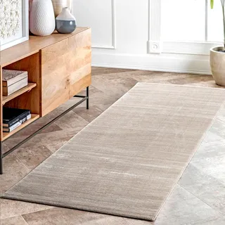 Teppich SEHRAZAT "LIMA, auch als Läufer", hellgrau beige, B:80cm H:10mm L:300cm, Polyester, Polypropylen, Teppiche, Teppich, Kurzflor, Linienstruktur, leichter Glanz, Wohnzimmer