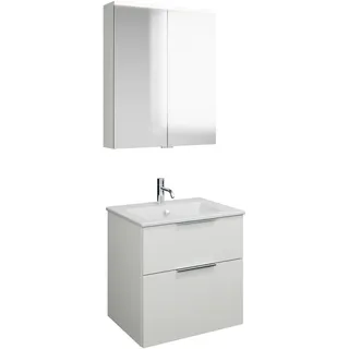 burgbad Eqio Set, bestehend aus Spiegelschrank, Keramik-Waschtisch Slim und Waschtischunterschrank, Breite 820mm, SHCP082F2009C0001G0146, Farbe: Weiß Hochglanz / Weiß Hochglanz, Griff Chrom G0146