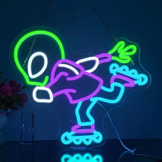 Looklight Skate Alien Neonschild Alien Neonschilder grün lila LED-Schilder mit dimmbarem Schalter Coole Neonlichtschilder für Schlafzimmer Kinderzimmer Bar Party Skating Room Geschenk für Jungen