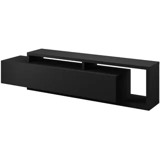 Furniture24 Fernsehschrank Bota 40 Unterschrank Lowboard mit Aufsatz und Schublade 219 x 52 x 45 cm Schwarz matt - Schwarz