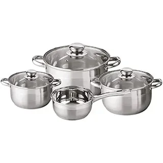 Posten Anker Topfset Induktion 7-teilig, Edelstahl satiniert, für alle Herdarten, Kochtöpfe mit Glasdeckel, Induktions Töpfe Set, Topf Set, Kochtopfset,