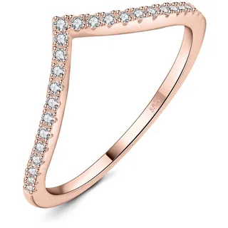 JewelryPalace V-Form Modeschmuck Rundschliff 1.5mm Zirkonia Band Ring Damen, Hochzeitsringe Damenring Silber 925 Trauringe Eheringe für Frauen, Vorsteckring Stapelring Ring Bandring Schmal Rosegold 62